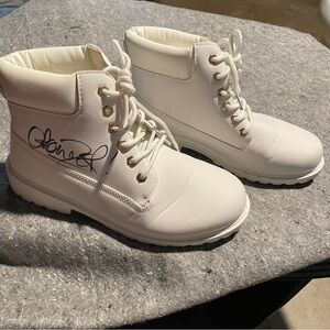 White Combat Boots with Signature Detail